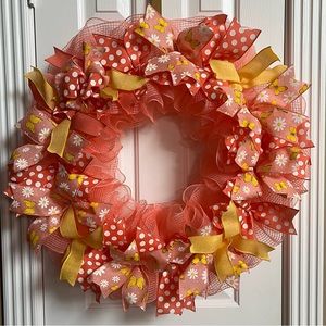 Coral Butterfly Daisy Dots Spring Summer Door Wreath EXTRA LARGE 28” 28 Inch